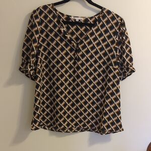 DR2 Teal Navy Gold Blush Geometric Blouse Women's XL